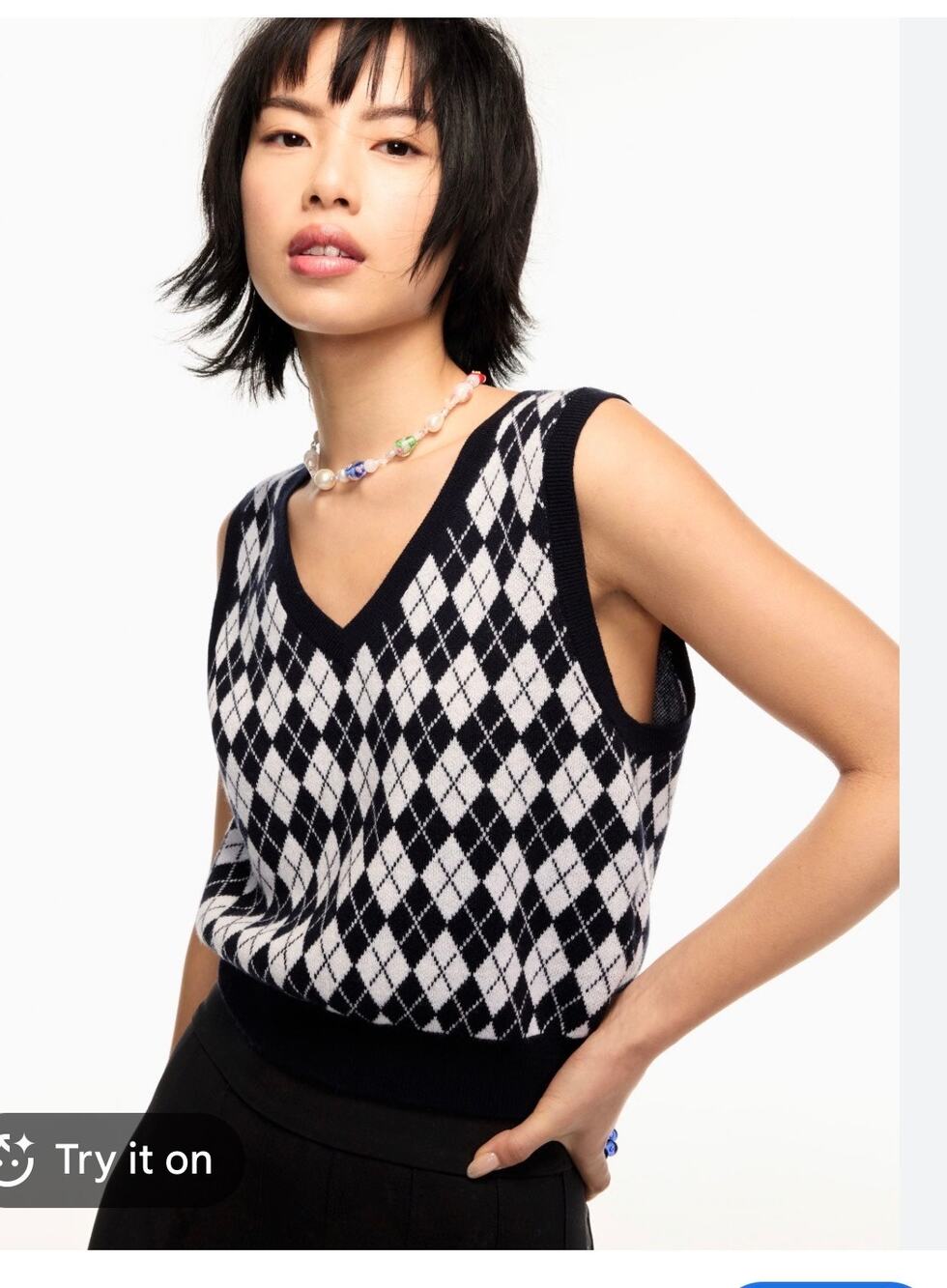 Aritzia Sunday Best Quinn Argyle Sweater Vest Navy Blue White M